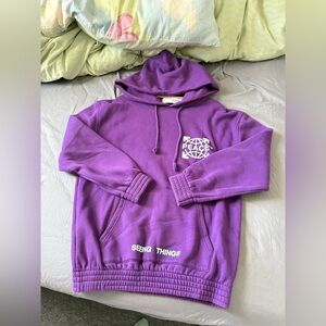Off-White Purple Hoodie with Graphic Accents